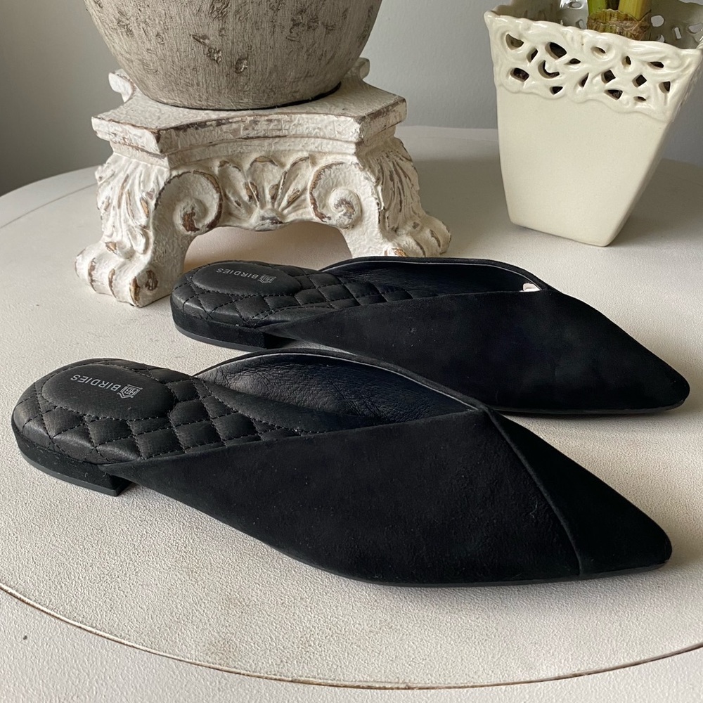 Birdies “The Swan” Black‎ Suede Mules Slippers Pointed Flats Shoes Womens 8 - Picture 10 of 14
